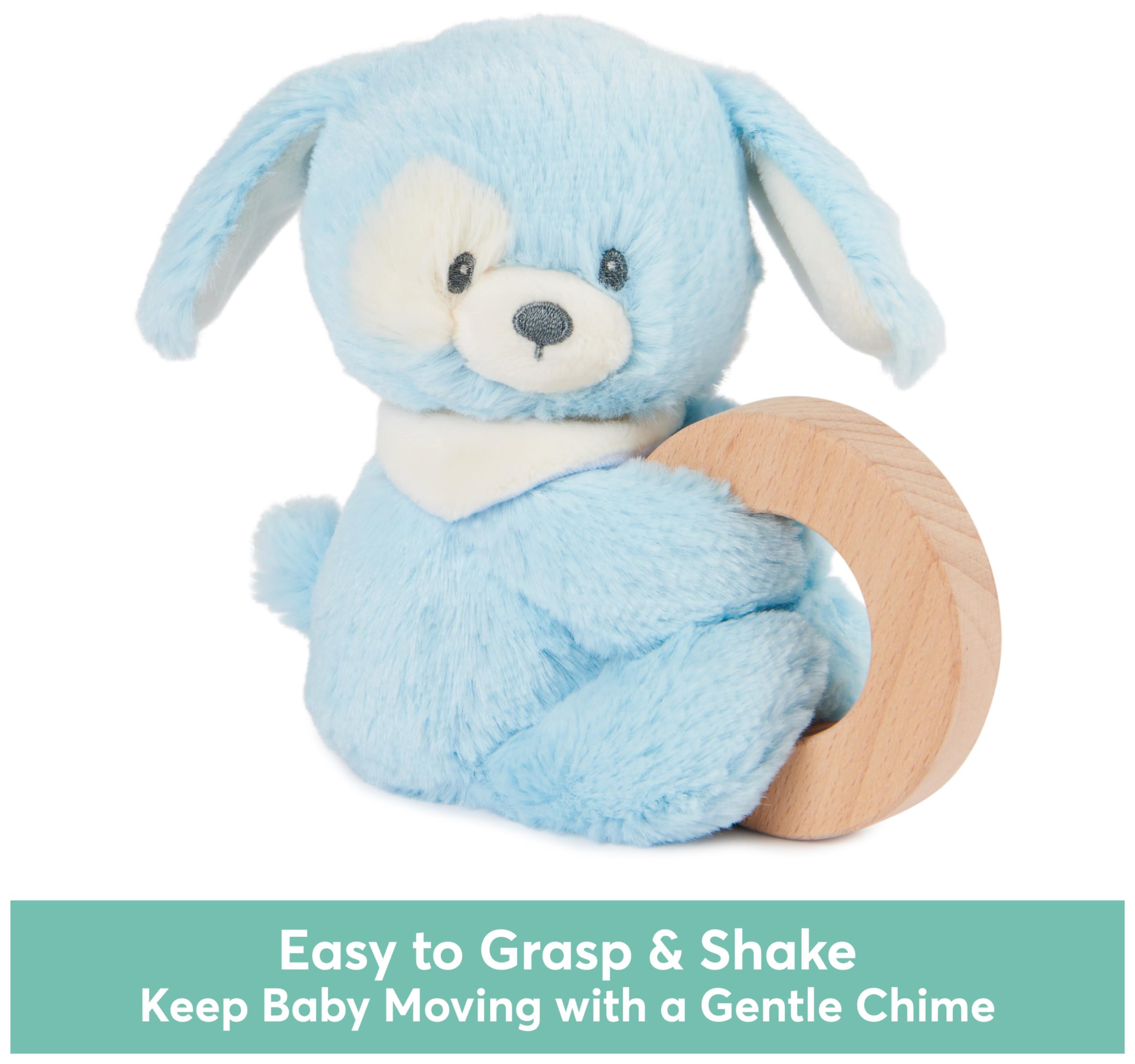 GUND Baby Sustainable grzechotka dla szczeniaka, wypchane zwierzę, pluszowa wykonana w 100% z pluszowych materiałów pochodzących z recyklingu, drewniana grzechotka dla niemowląt i noworodków
