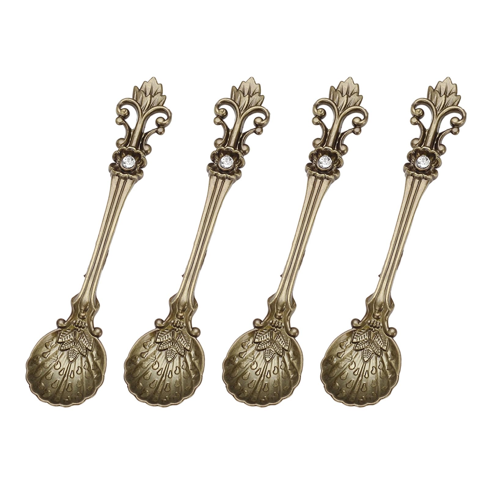 Buxuaaaa Blue Bronze Engraved Dessert Spoons Dishwasher Safe Alloy Utensils For Hot Drinks Snacks Vintage Coffee Spoon Set