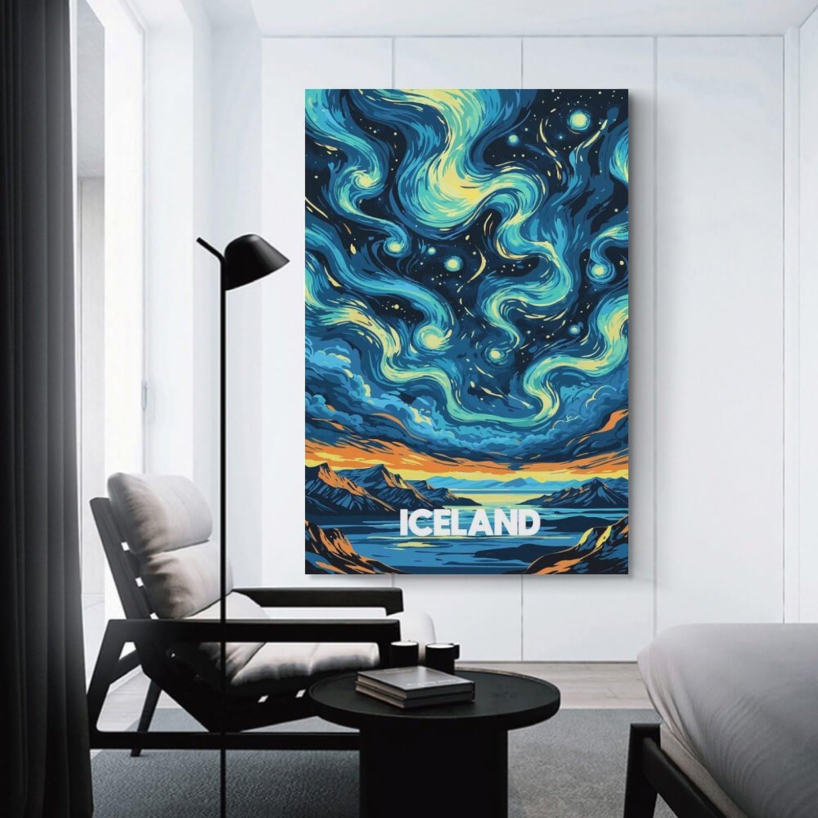 Junmoney Iceland Landscape with Starry Sky Decorative Canvas Print 20x30inch(50x75cm), for Flats, Guest Rooms Or Compact Rooms, Home Artwork for Modern Interiors