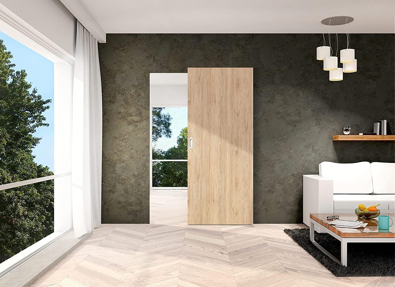 Porte Italiane, Rail porte coulissante invisible MAGICAL 1200, charge 60 kg, pour porte coulissante extérieure, mur en bois, largeur de 80 cm à 120 cm, kit avec mécanisme, accessoires et guide
