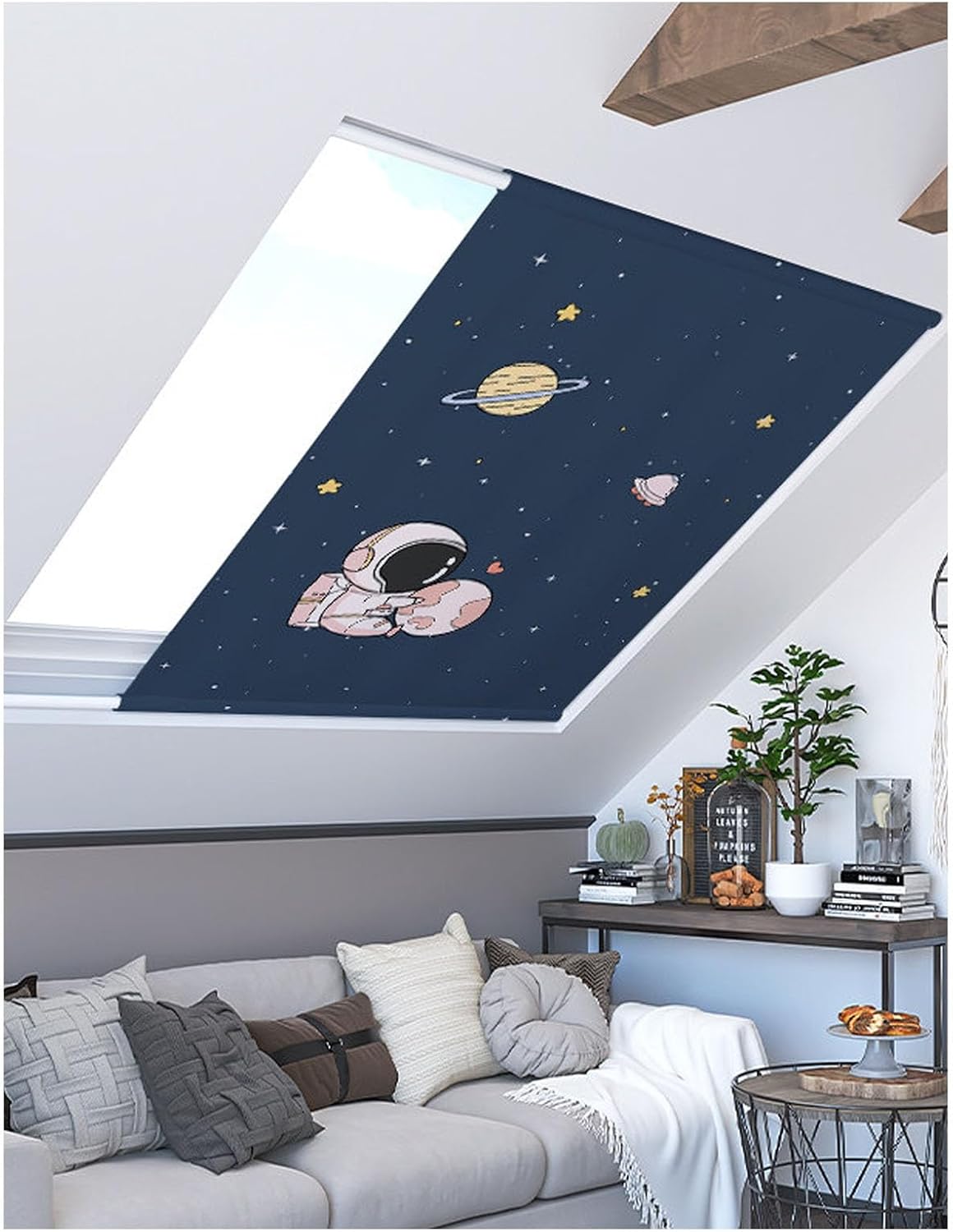 Shade Skylight Covers for Inside Home, Skylight Shades for Ceiling Sky Light with Telescoping Pole, No Drill Skylight Window Shade, Full Blackout Curtain