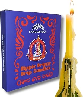Candlestock Hippie Drippy Drip Candles - Pack of 6 Dripping Taper - Wine Bottle Melting Candles (Yellow)