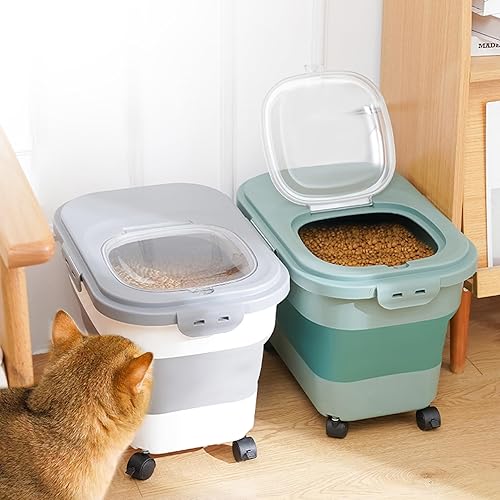 Miniatura 5 de Contenedor plegable de almacenamiento de alimentos para perros con tapas, hermético de 30 a 35 libras, dispensador de contenedores de harina de