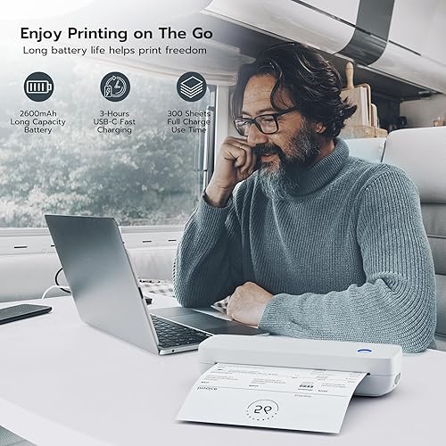 Miniatura 2 de NOPAARD Impresora térmica Bluetooth portátil inalámbrica para viajes y oficina móvil, compatible con letras de Estados Unidos de 8.5 x 11 pulgadas y
