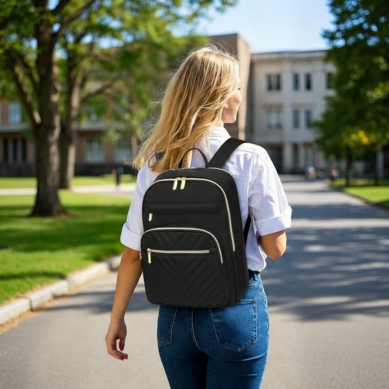 GAEKEAO Laptop Backpack Purse for Women 15.6 Inch Travel Computer Bags Fashion Casual Daypacks for Work College Business Black