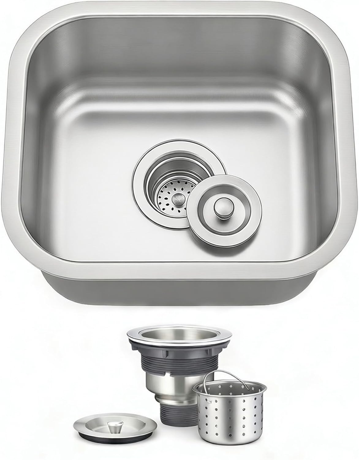 ORLANDO 18x16 Inch Undermount Kitchen Sink - 18 Gauge Stainless Steel Single Bowl Prep Sink for Compact Kitchen Sink & Kitchen Island with Basket Strainer