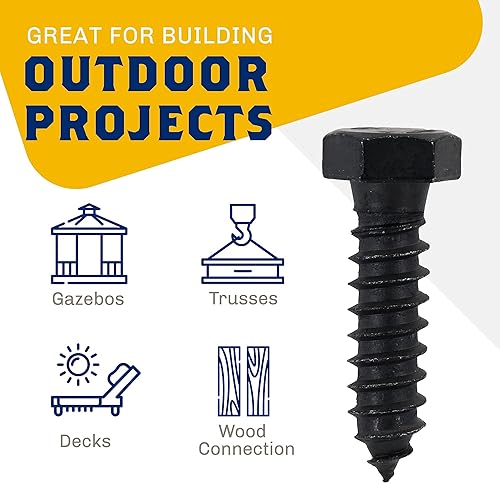 Miniatura 8 de Makers Bolt - Pernos negros de 12 x 2 pulgadas, 25 piezas, resistente al óxido, 4 capas de cerámica, 2 tornillos de retraso galvanizados, para