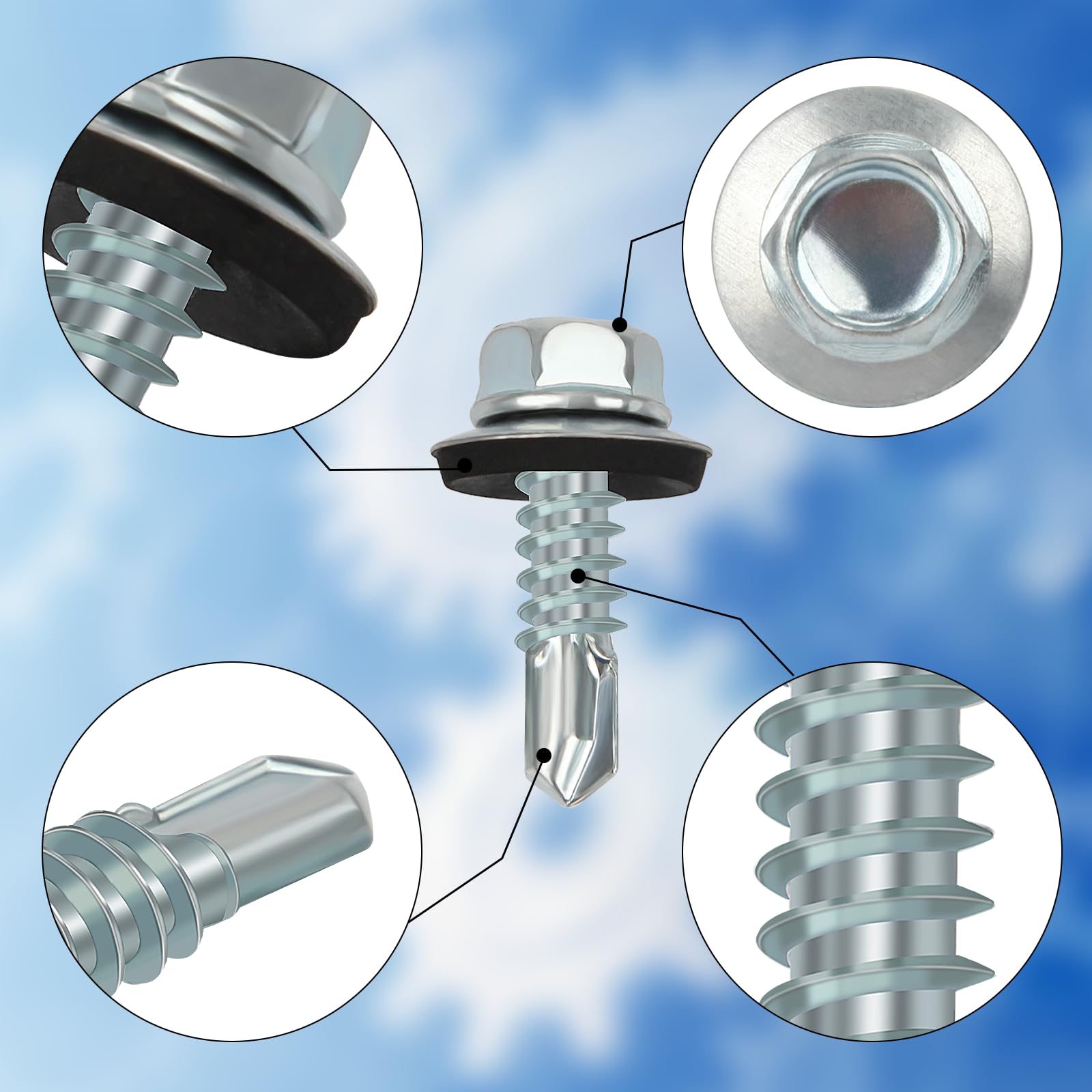 Color-Head - Viti Per Lamiera Trapezoidale, 100 Pezzi, Colore Bianco, 4,8 X 60 Mm, Viti Autofilettanti Con Rondella EPDM, Viti Per Tetto Zincate Per - Foto 8