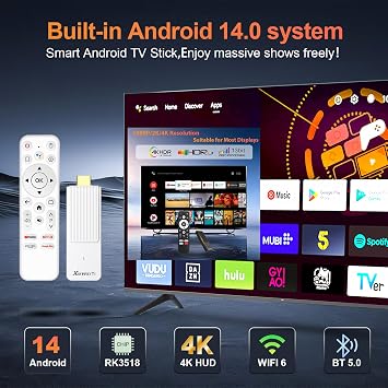 Android TV Stick 4K, NEW TV Stick Android 14.0 2GB RAM 16GB ROM Ultra HD RK3518 CPU Supports Wi-Fi 6 2.4G/5G Wi-Fi Bluetooth 5.0 USB HDR10 with Bluetooth Voice Remote Control, White 2026