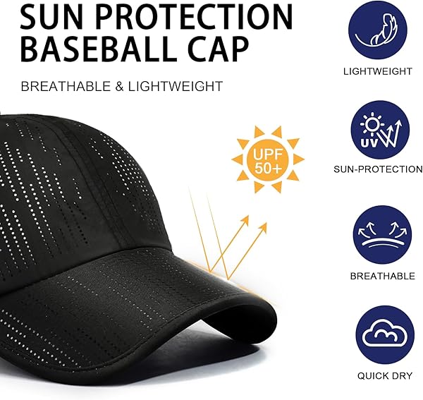 Casquette de Baseball Séchage Rapide Homme Femme,2 Pcs Casquette Running de Extérieur Sport Respirantes Légère Anti UV Chapeau Soleil Réglable pour Course à Pied Le Golf Les Loisirs Randonnee - 2
