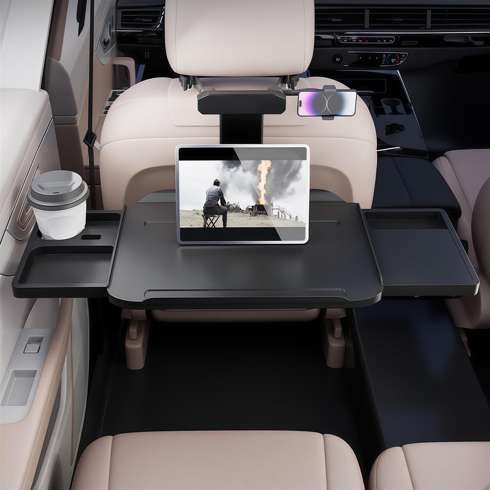 Tavolino portatile per sedile auto, multifunzione, in lega di alluminio, per mangiare, viaggiare, lavorare, scrivere