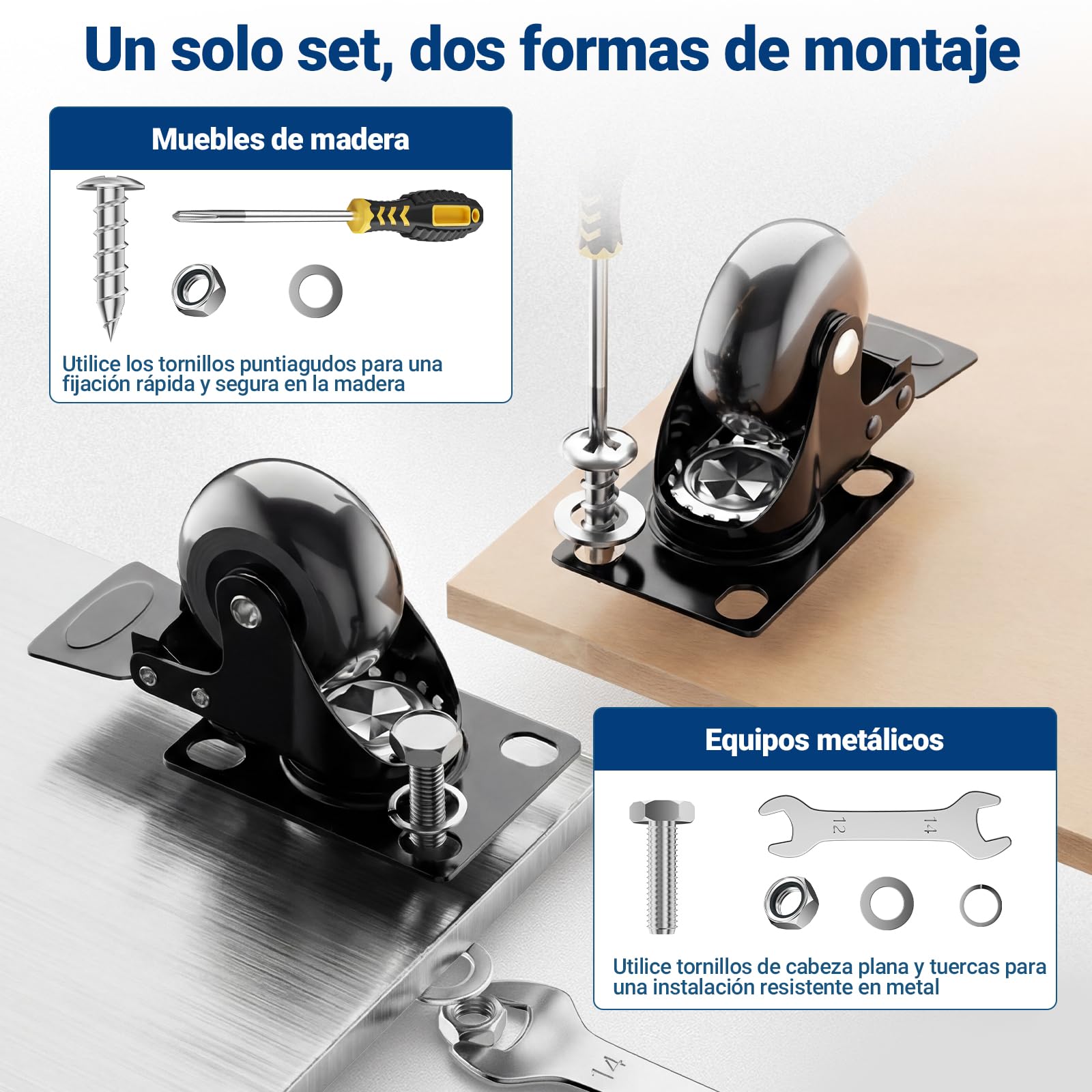 COSYLAND Ruedas para Muebles Pesados 50 mm, Juego de 4 Ruedas Giratorias 360° con Placa, Hasta 300 kg, No Dejan Marcas, para Transporte y Movimiento de Muebles, 4 Ruedas con Freno, Negro — view 6