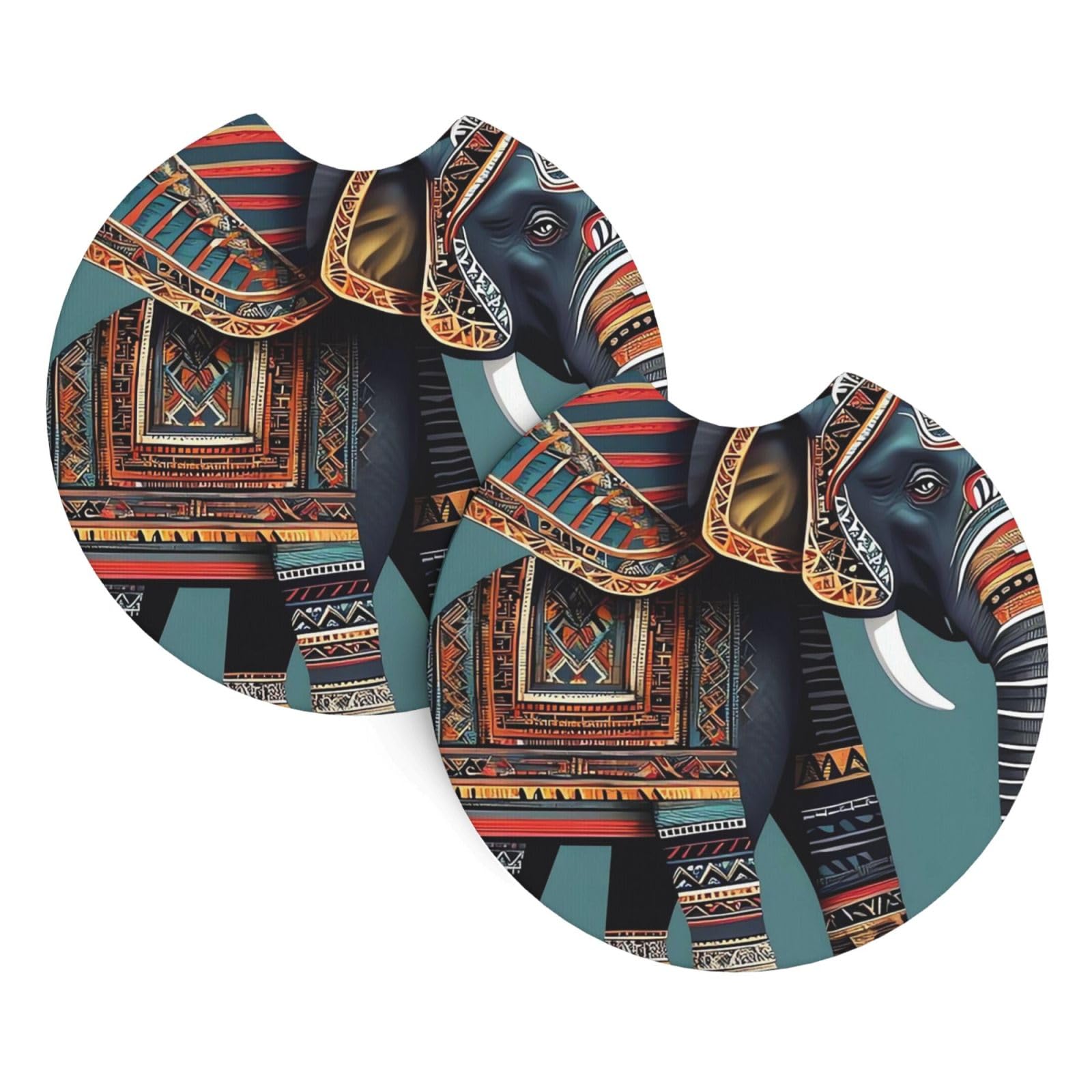 2 Pack Car Coaster for Cup Holders Aztec Elephant Pattern Car Cup Coaster 2.7" Neoprene Non-Slip Automotive Cup Mat Universal Auto Car Interior Accessories for Women Men Cup Pad