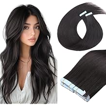 22 Inches Tape in Hair Extensions Synthetic Hair 20 Pcs 50g/Pack Invisible Tape Hair Extensions Straight Seamless Skin Weft Tape Extensions #2 Darkest Brown