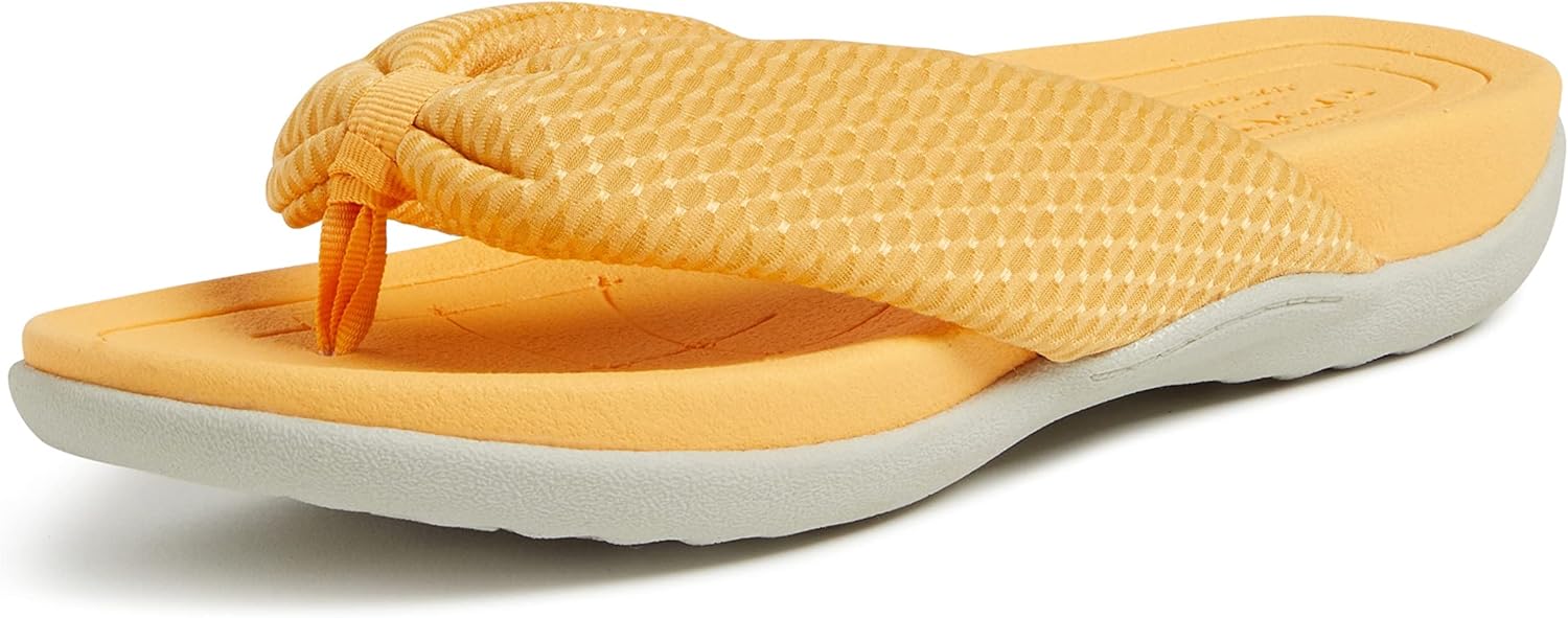 Dearfoams Women's Original Comfort Olivia Thong Flip Flop Sandal with Arch Support, Yellow, 6