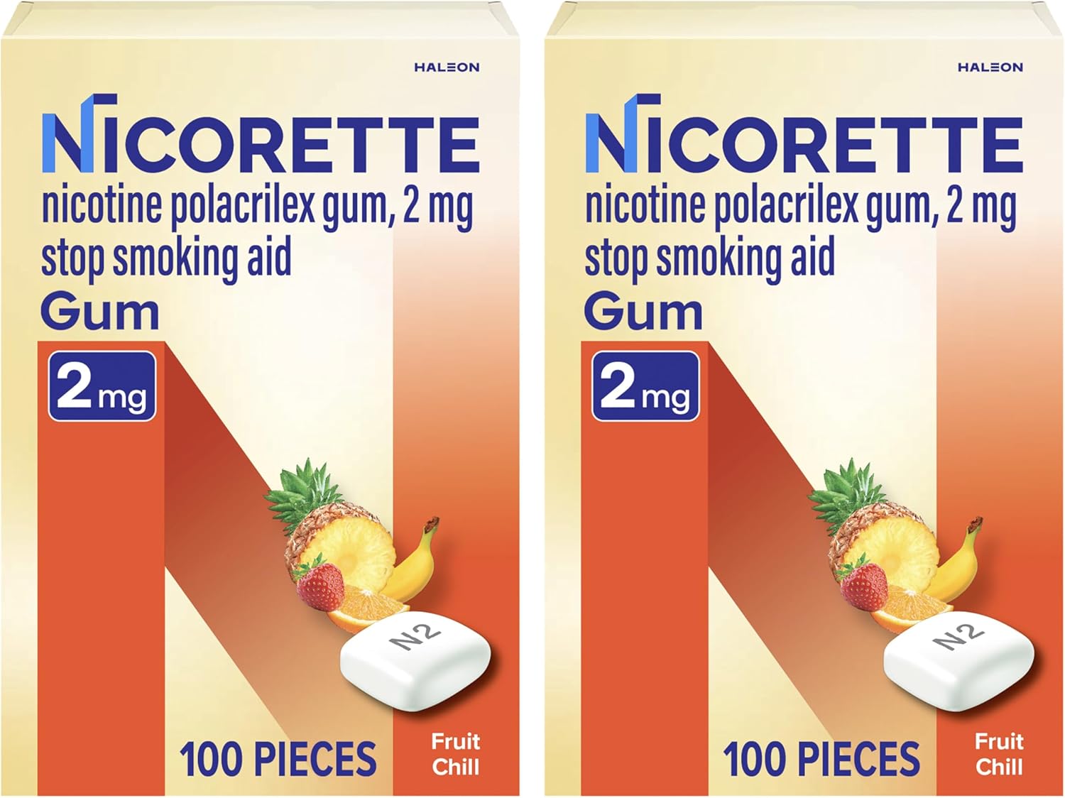 Nicorette Nicotine Gum Stop Smoking Aid, 2 mg, Fruit Chill Flavor - 200 Count 2mg Fruit Chili 200 Count (Pack of 1)