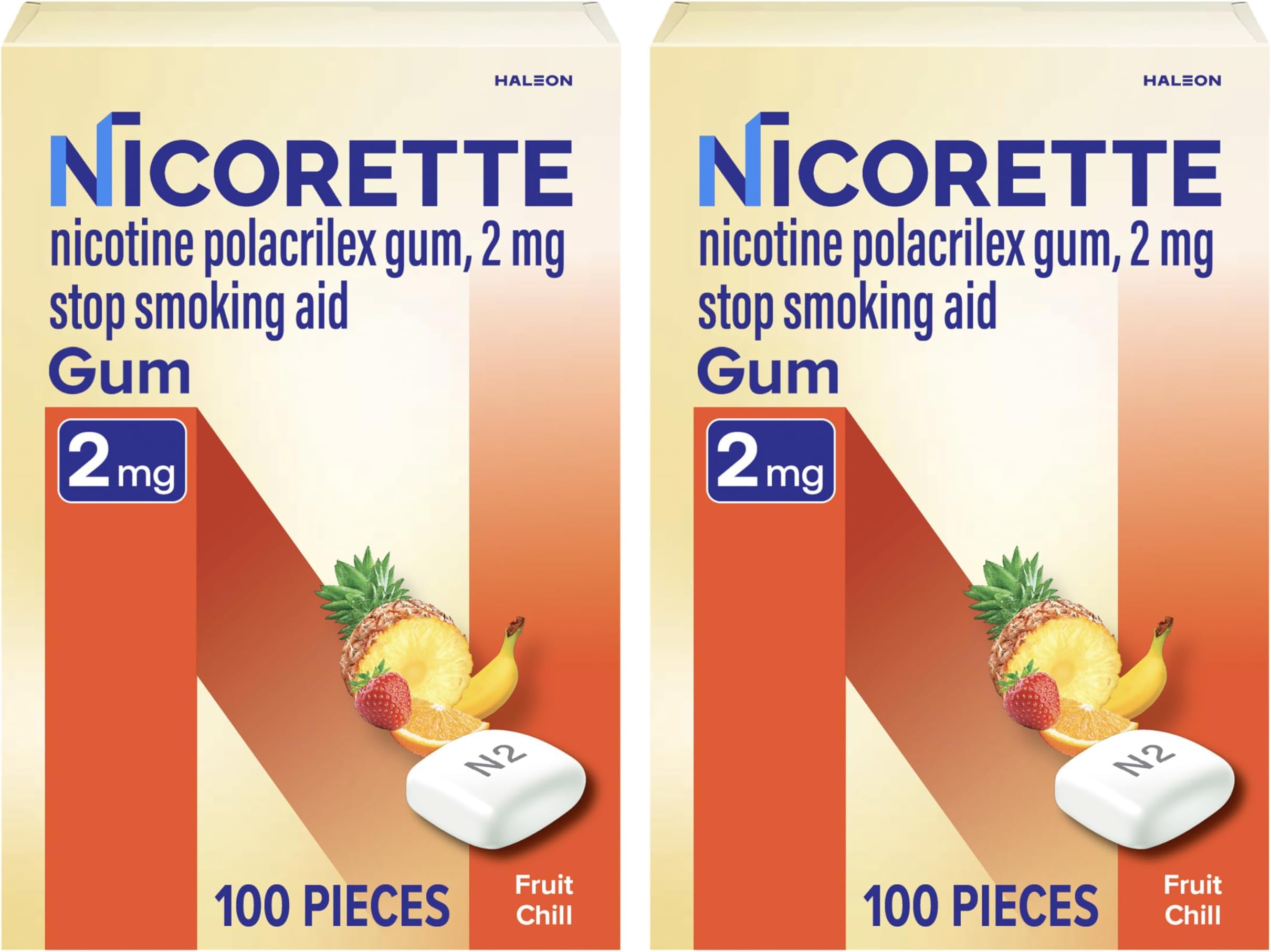 Nicotine Gum Stop Smoking Aid, 2 mg, Fruit Chill Flavor - 200 Count