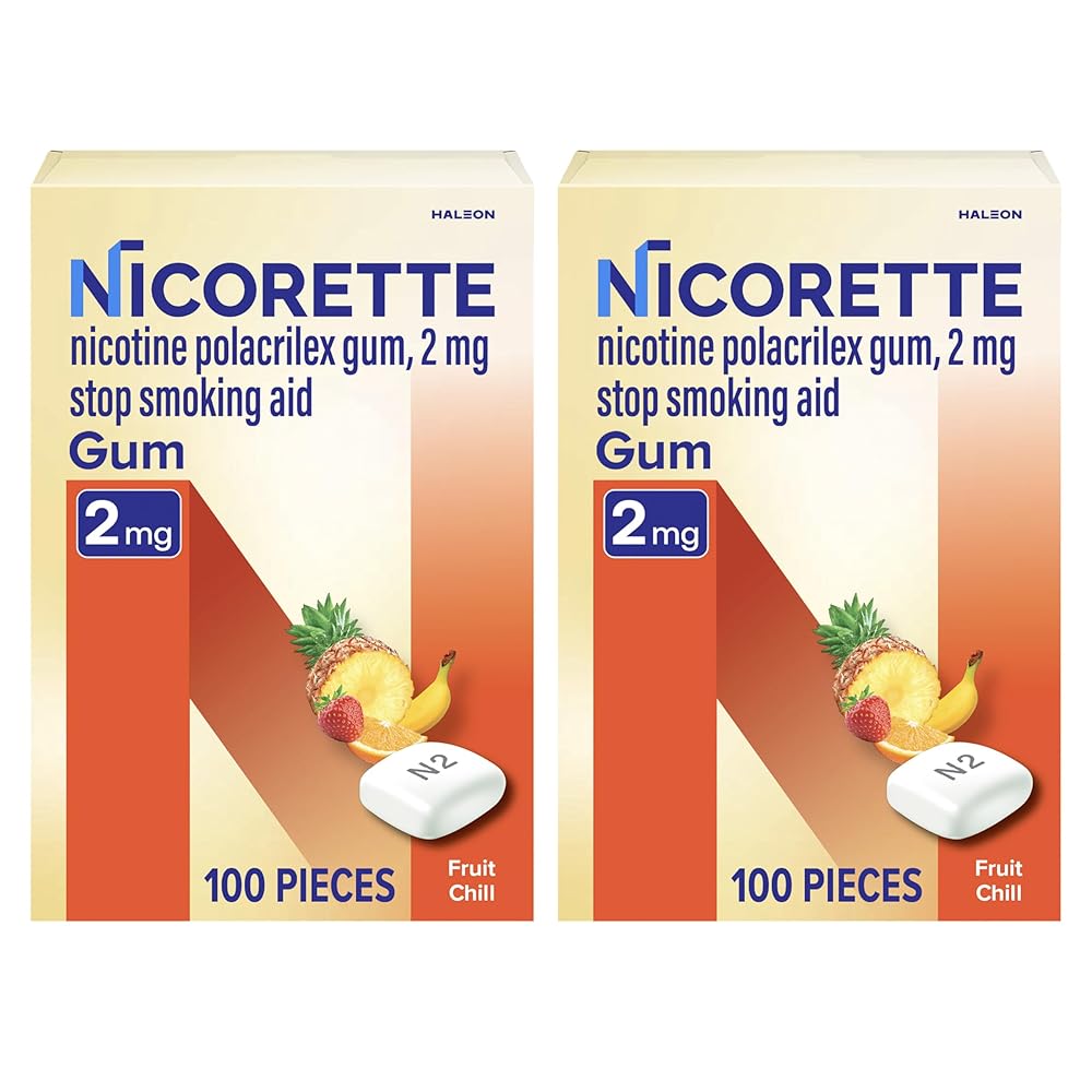 Nicorette Nicotine Gum Stop Smoking Aid, 2 mg, Fruit Chill Flavor - 200 Count