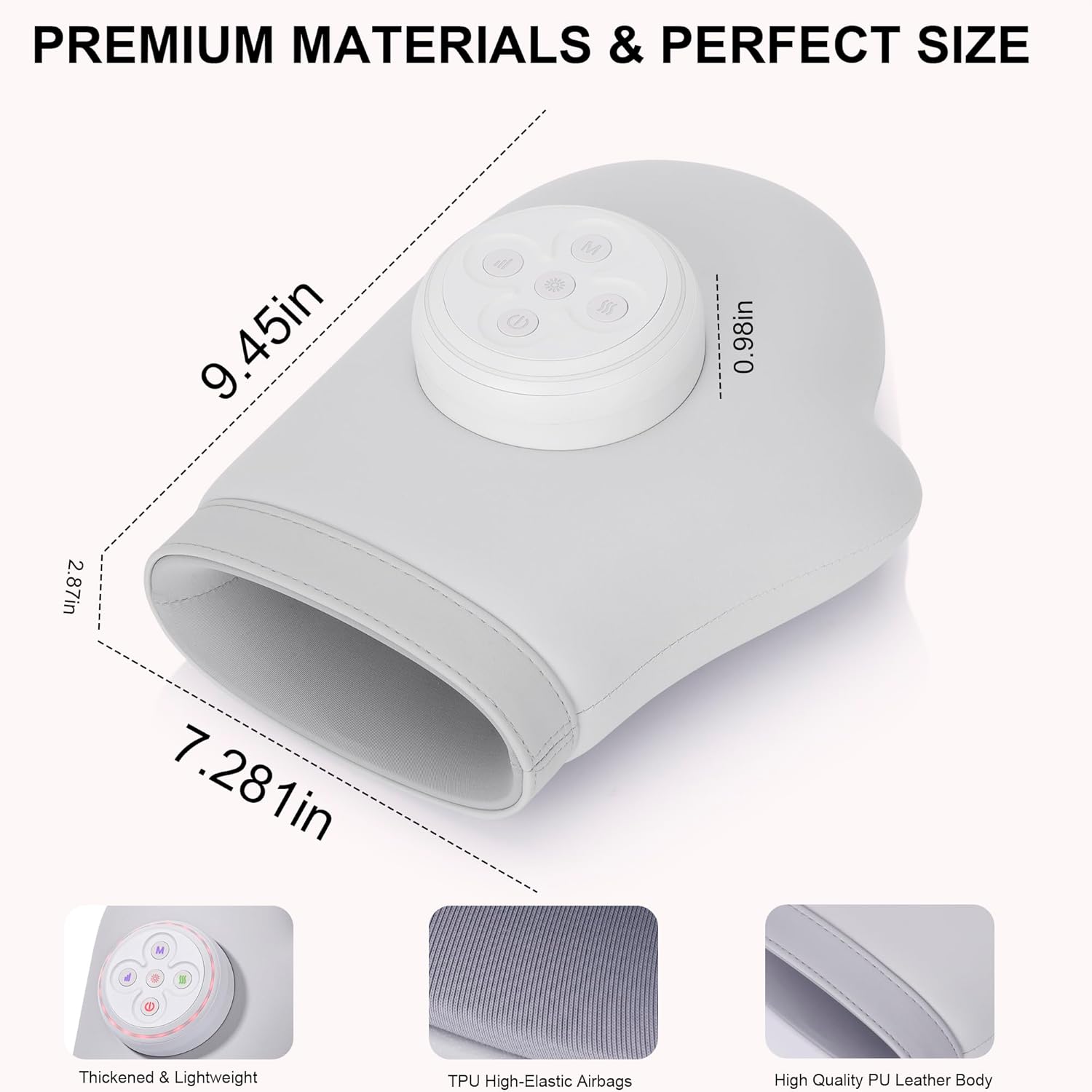 Hand Massager, Cordless Palm & Finger Massager with Heat and Compression, 3 Modes & 5 Intensities, Rechargeable Portable Gift-Ready