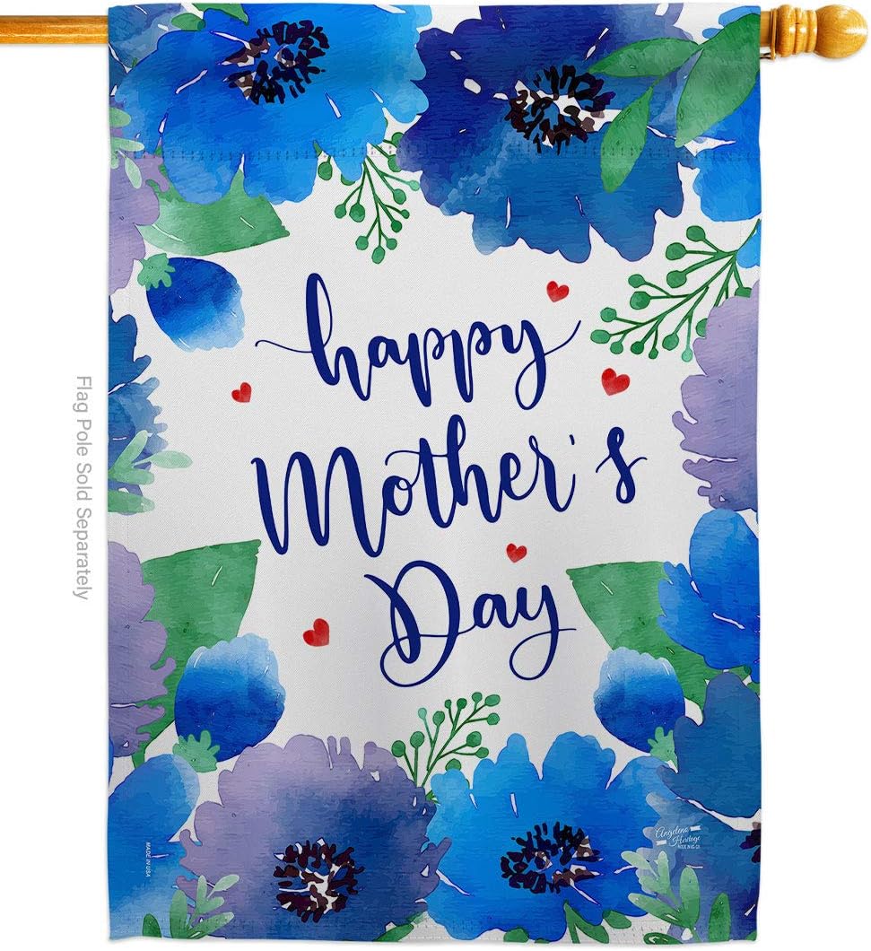 Royal Floral Mothers Day House Flag Family Mother Mom Mama Grandma Love Flowers Parent Sibling Relatives Grandparent Small Decorative Gift Yard Banner Made In USA 28 X 40