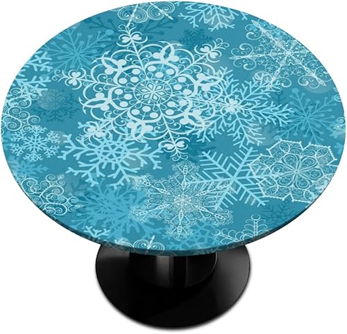 Mantel redondo ajustable con diseño de copo de nieve elástico redondo con diseño de copo de nieve, mantel circular impermeable y lavable, se adapta