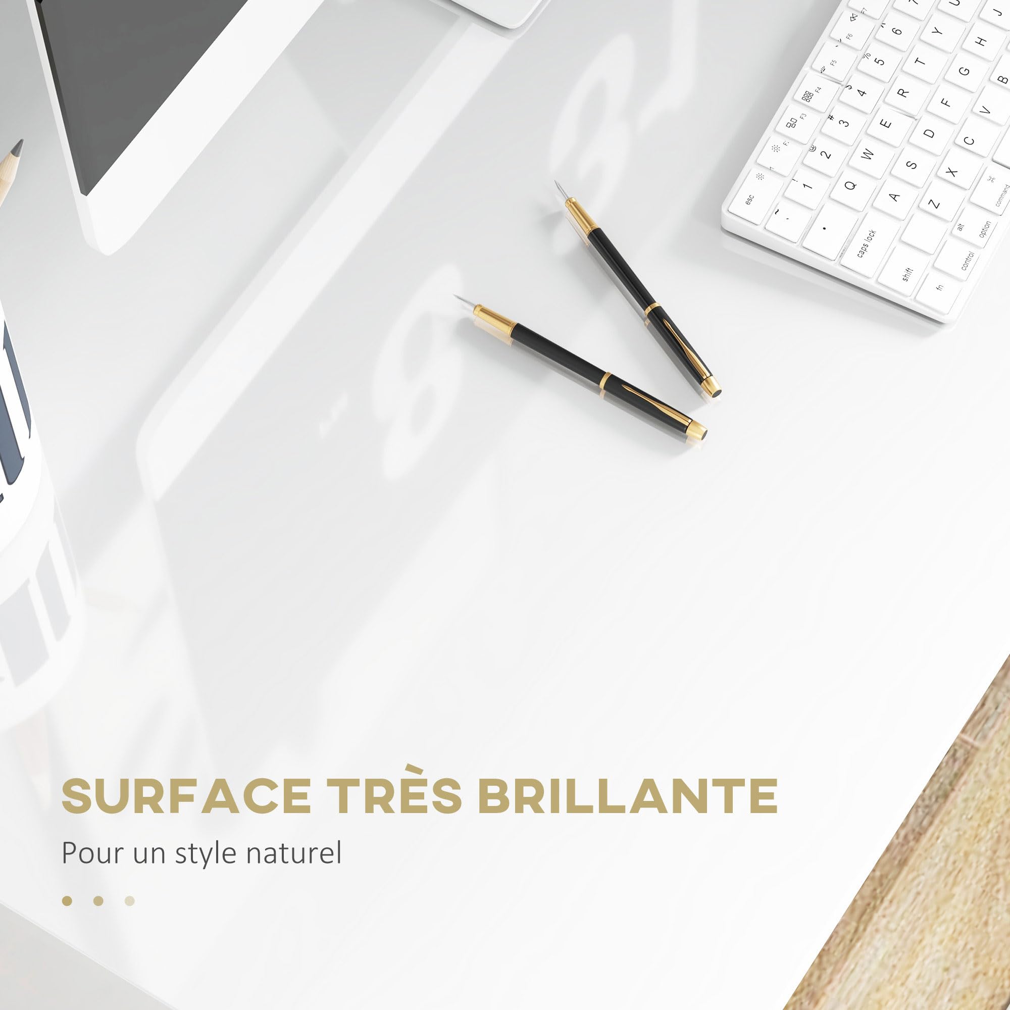 HOMCOM Bureau Informatique avec 1 Étagère 90l x 50P x 74H cm Blanc Laqué