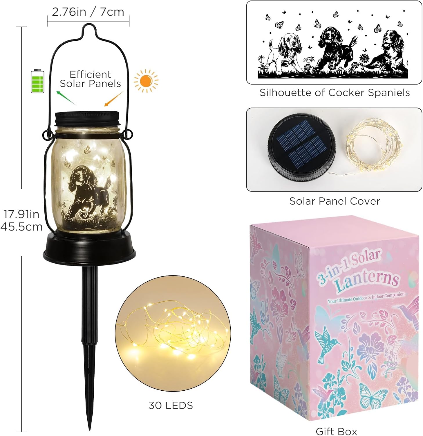 Cocker Spaniel Dog Gifts for Women/Men Cocker Spaniel Solar Lanterns Birthday Dog Lovers Lantern Pet Loss Dog Memorial Lights Solar Garden Decoration for Yard, Patio,Backyard,Porch Torches Light - Image 7