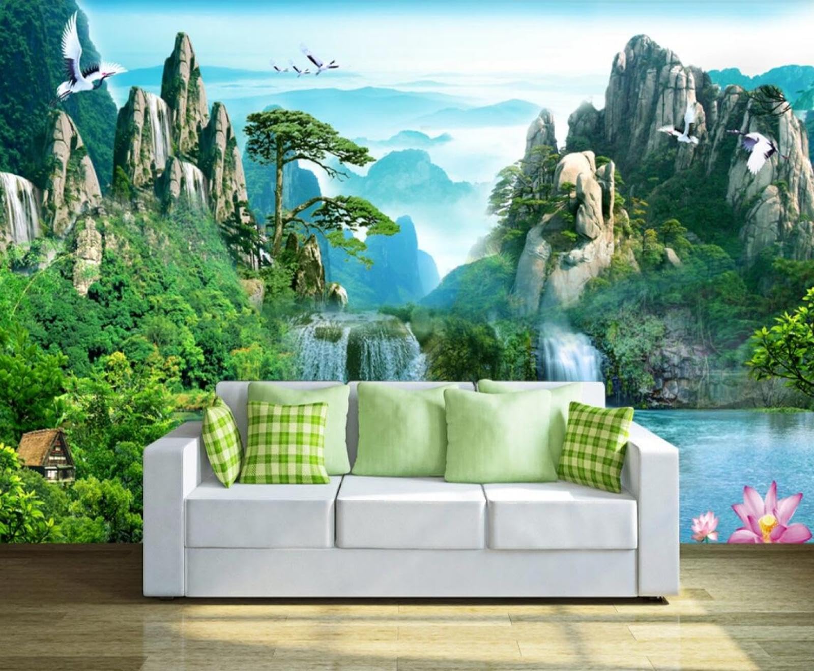 Papier Peint Panoramique Cascade pour Agrandir un Petit Salon 3D