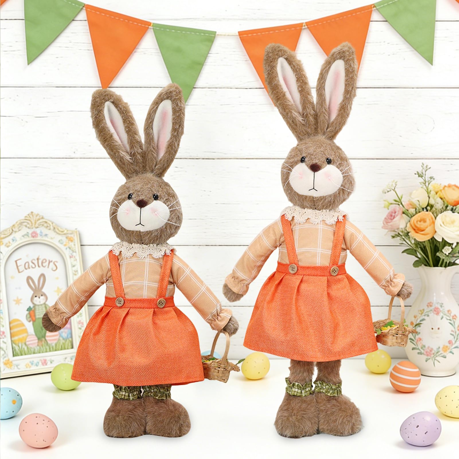2 Stück Osterhasen Figuren, 61cm Plüsch Osterhase Deko Figur, Stehende Osterdeko mit Teleskopbeinen, Niedlich Ostern Deko Hase Moderne Frühlingsdeko Osterschmuck für Tisch, Zuhause Wohnzimmer