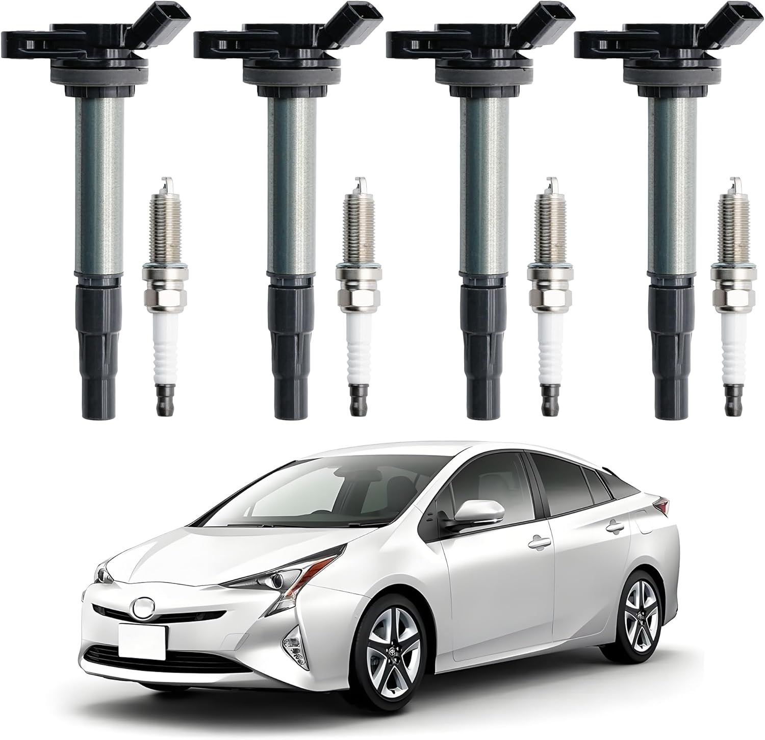 Ignition Coil UF596 & Iridium Spark Plugs 93501 Compatible For Toyota CT200h Corolla Matrix Prius Prius Plug-In Prius V Lexus CT200h Scion xD 1.8L L4. Replaces#C1714, UF619, UF596, 9091902252.4Pcs
