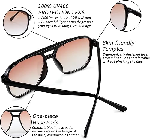 Miniatura 5 de FEISEDY Gafas de sol estilo aviador cuadradas retro para mujeres y hombres, vintage de los 70, marco de plástico de moda, B2835