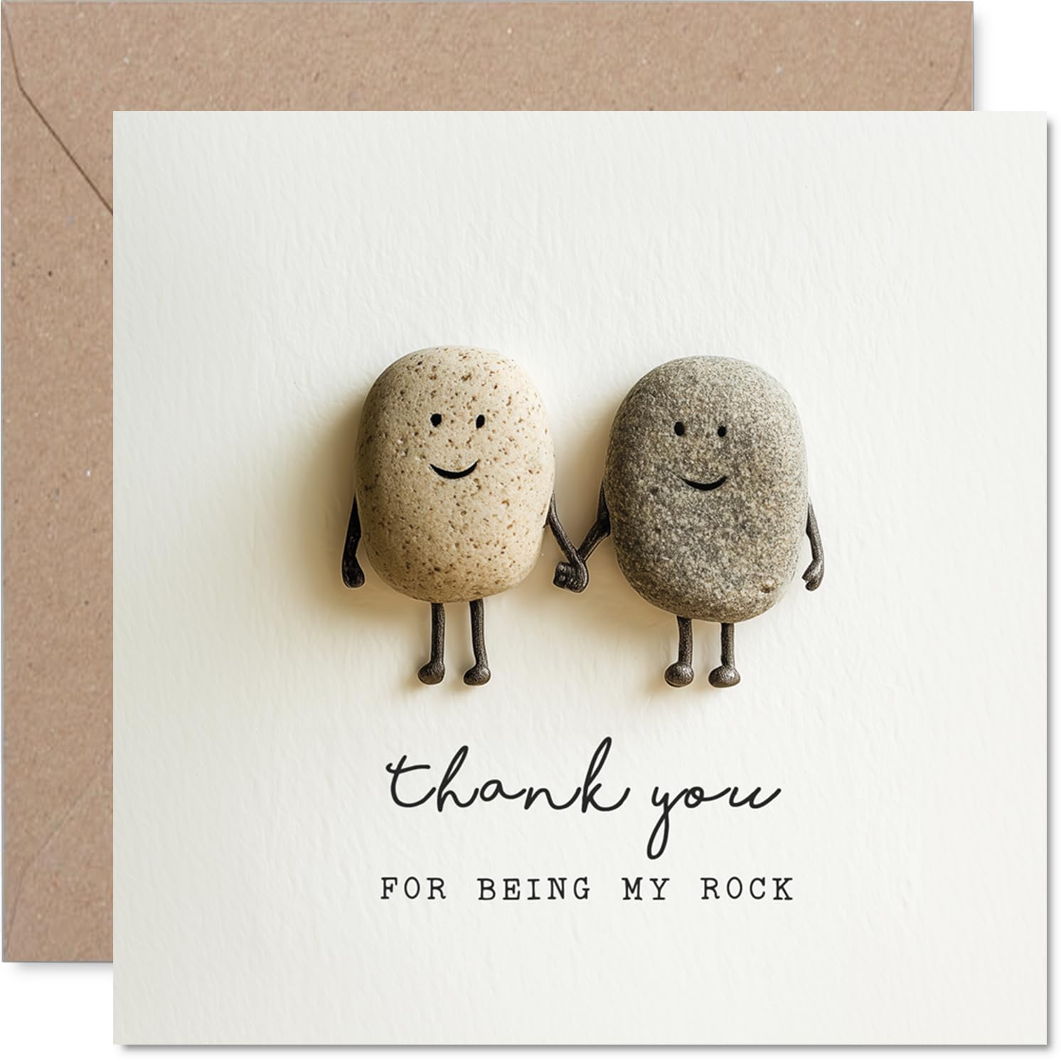 Supportive Thank You Card - You're a True Gem - Smiling Rocks Holding Hands Design - the Perfect Pick for Heartfelt Thanks - Mother's Day 145mm Square, Envelope Included