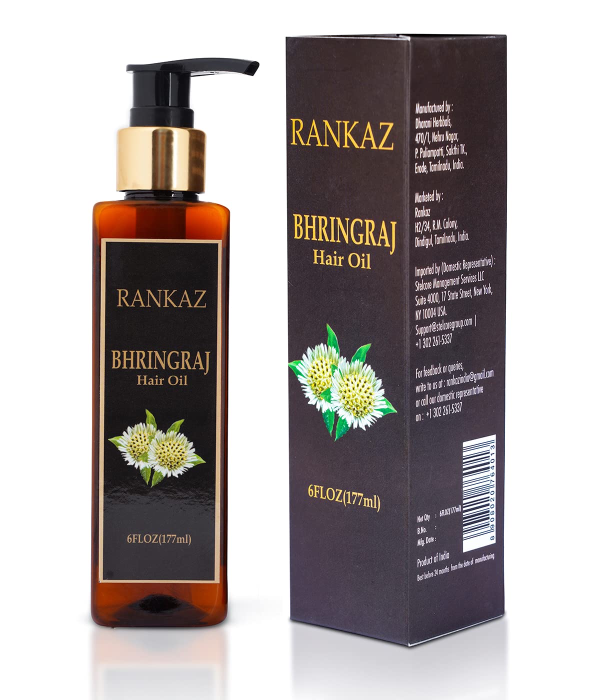 Rankaz Bhringraj Oil for Hair Growth 6 Fl Oz, Bhringraj Hair Oil, Natural
