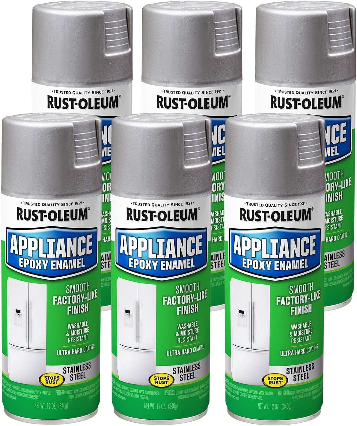 Rust-Oleum 7887830-6PK Specialty Appliance Epoxy Spray Paint, 12 oz, Stainless Steel, 6 Pack