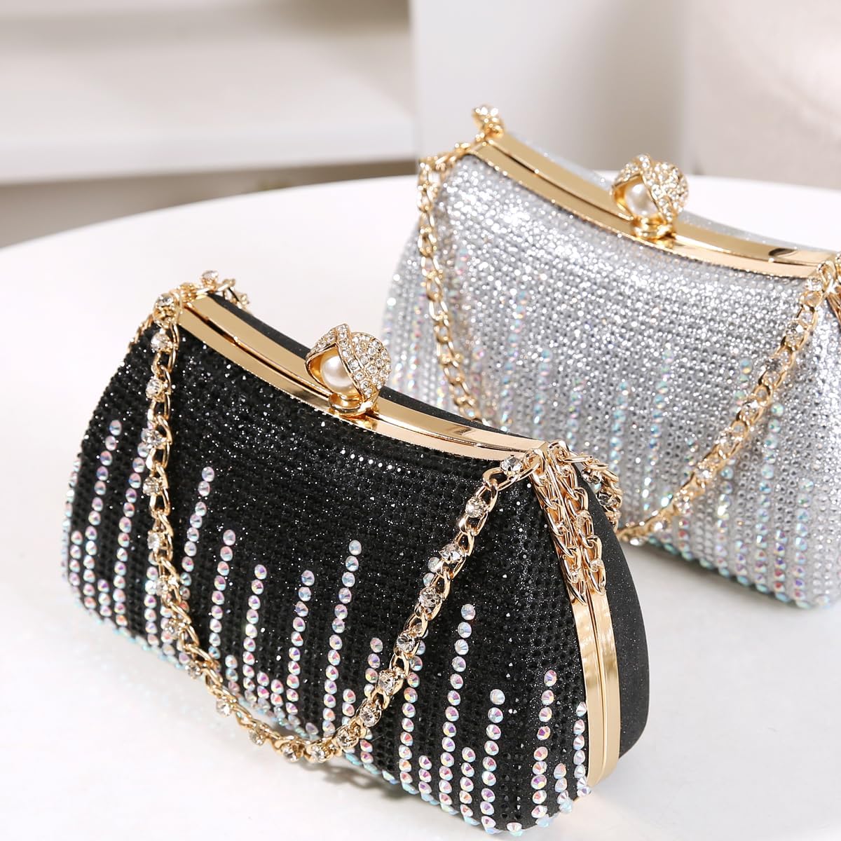 Dreubea Womens Fashion Rhinestone Evening Handbag with Chain Shiny Tote Clutch Bag