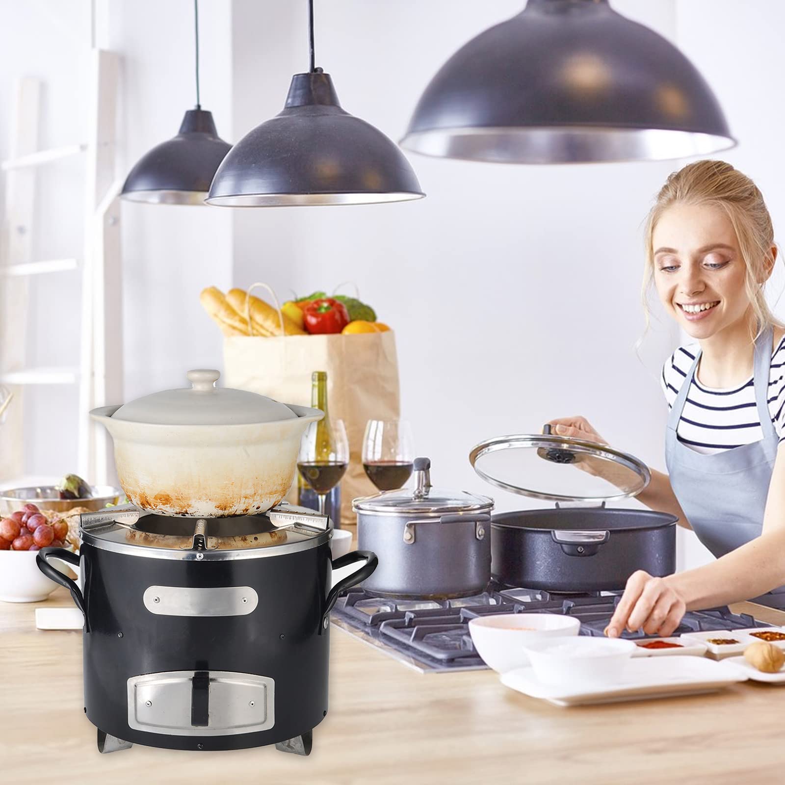 Rocket Stove, stufa a razzo da campeggio in acciaio inox, per esterni, portatile, per campeggio, barbecue, pentola