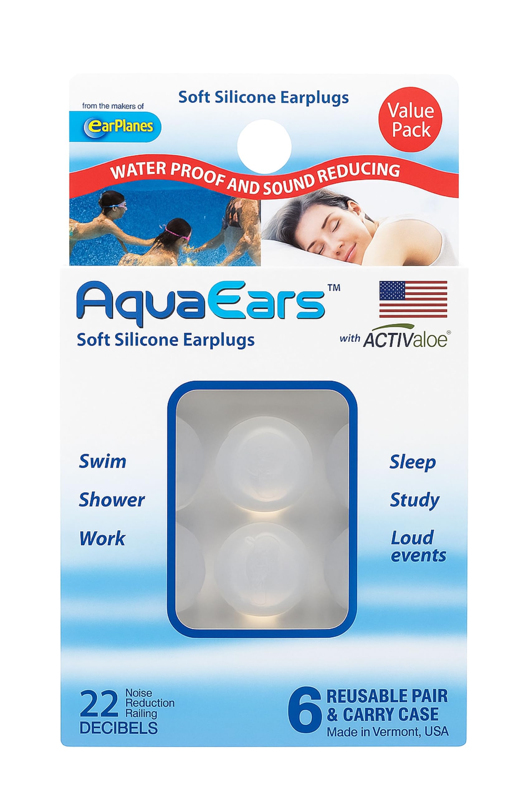 AquaEars Aqua Ears Soft Silicone Earplugs (6 Pair)