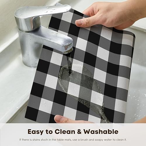 Miniatura 4 de Artoid Mode Buffalo - Juego de 4 manteles individuales de vinilo a cuadros, 12 x 18 pulgadas, lavables, antideslizantes, resistentes al calor, para