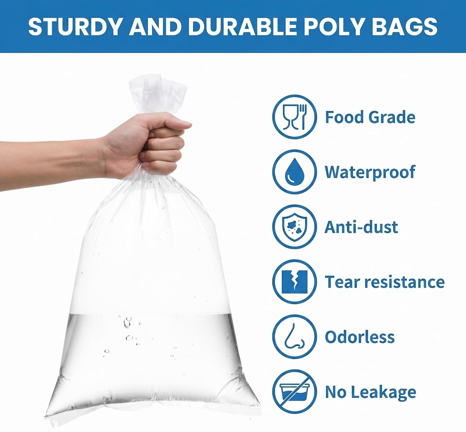 RAINFLOW 25 Pack Clear Plastic Flat Open Poly Bags 18 x 24 Inch