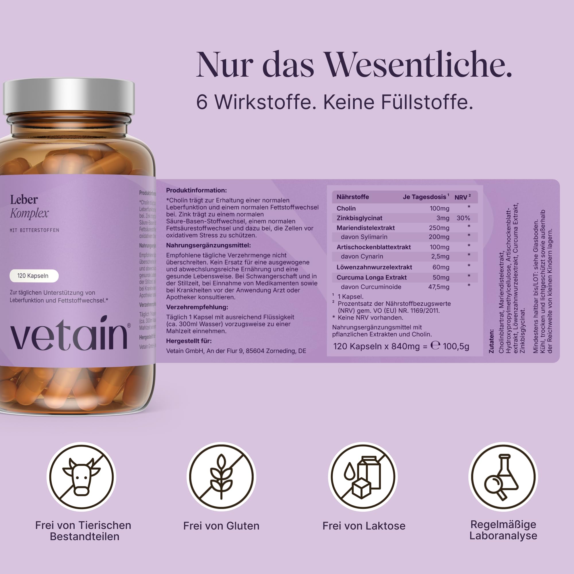 VETAIN Leber Kur Mariendistel Komplex - 80 % Silymarin (200mg) - Löwenzahn, Cholin, Artischocke, Curcuma & Zink - 120 Kapseln - Hochdosiert & vegan - produziert & laborgeprüft in Deutschland