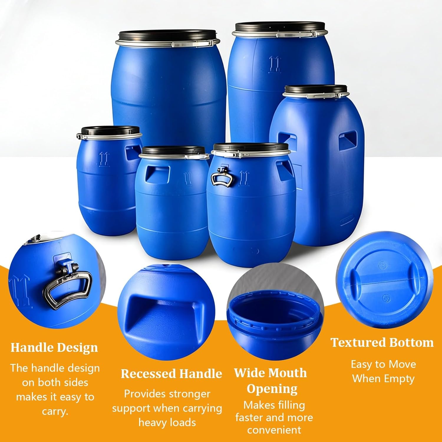 Plastic Barrel with Lid,Water Storage Drum for Outside,Food-Grade Plastic Water Barrels Storage,Blue Large Plastic Barrel,Air Tight Industrial Container,for Transporting/Shipping(100L)
