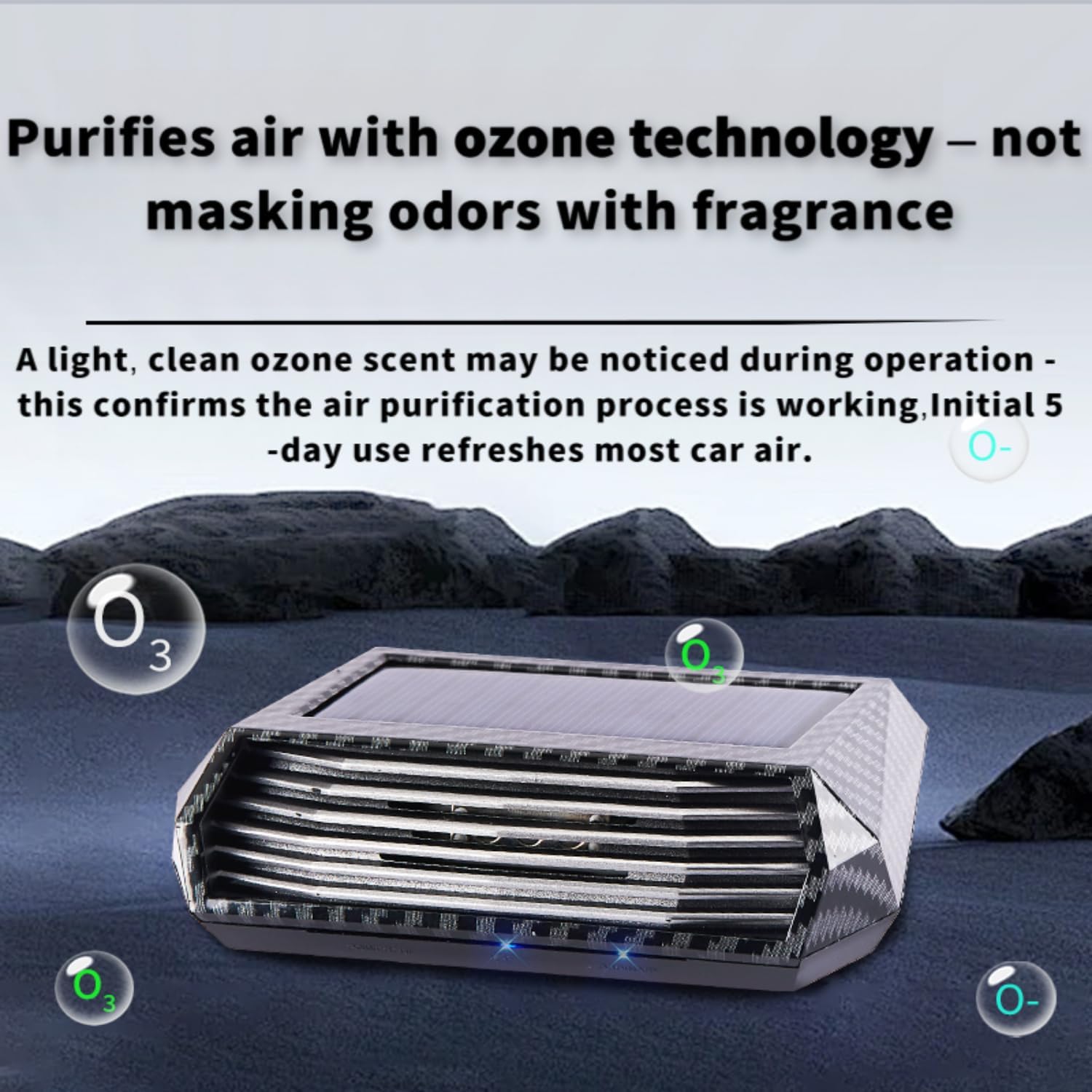Solar-Powered Car Air Purifier with USB Charging & Ozone Odor Elimination - Portable HEPA Filter-Free Ionizer for Pet Odors, VOCs - Compact, Silent, Best for Car Use (8813 carbon fiber)