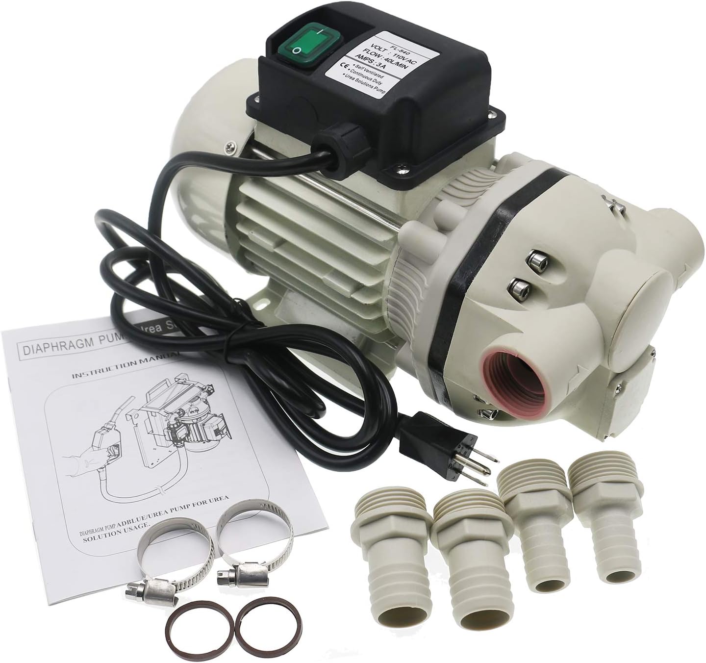 Diaphragm Irrigation Self priming Electric water pump;Large flow pump 10.6 GPM, 115VAC, 23PSI, 14.3lb, Lift 11m, Power 350W (Pump-540B), White, (Pump-540)
