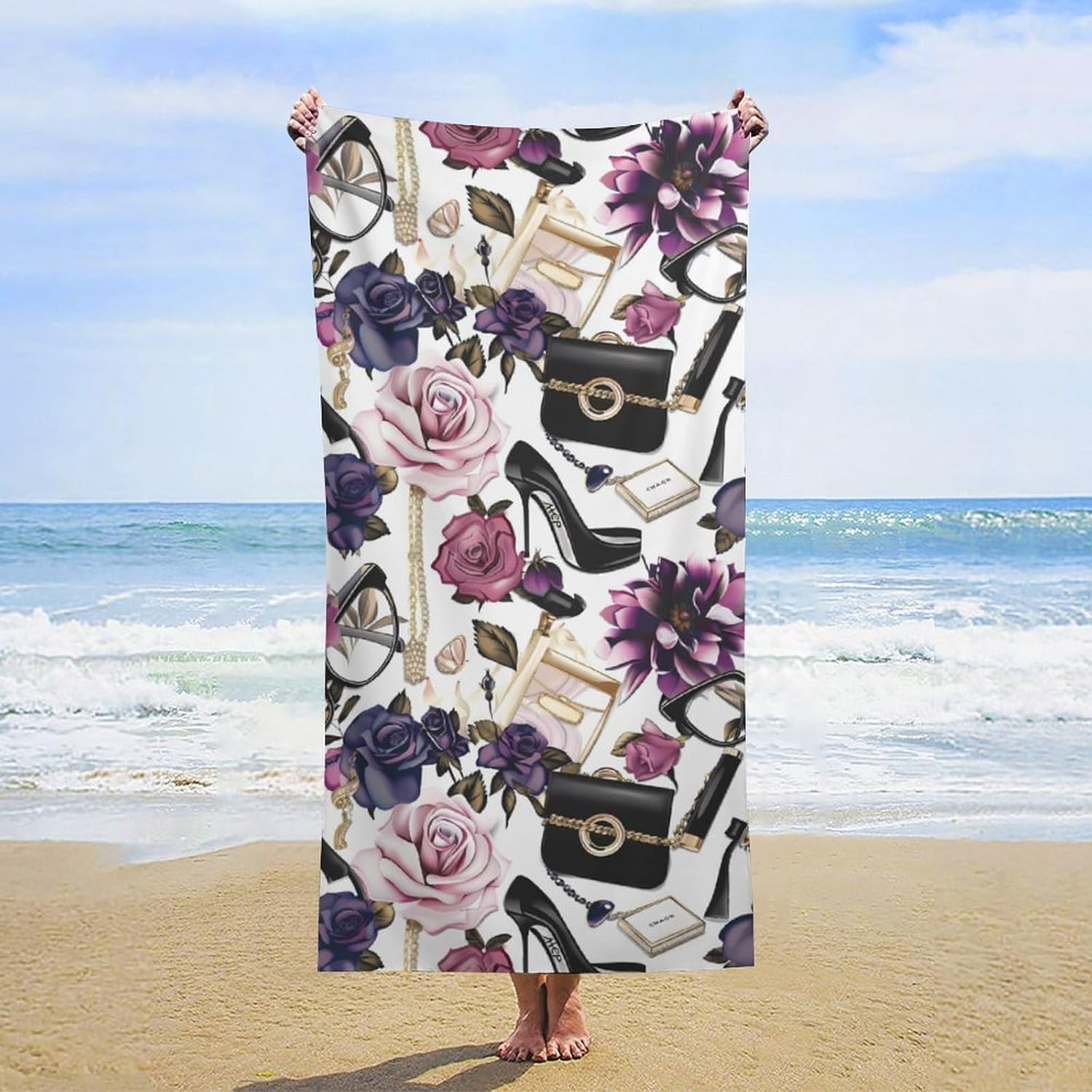 High Heels Print Bath Towel Beach Towels Quick Dry Oversized Bath Blanket Highly Absorbent Towel for Women Men 160x80cm