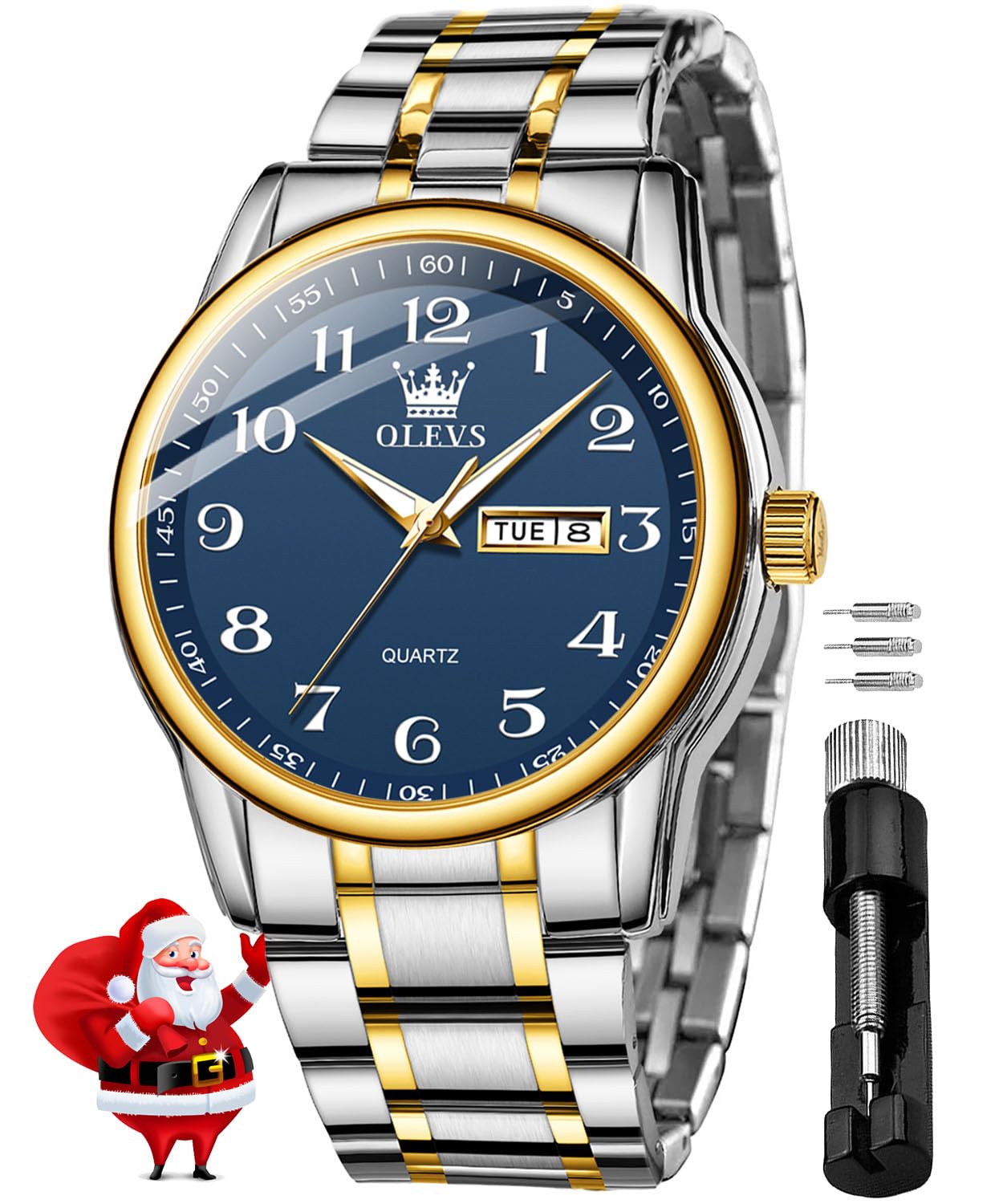OLEVS Mens Watch Luxury Casual Dress Classic Business Easy Read Silver Blue Stainless Steel Waterproof Luminous Wrist Watch (B0D9YG4JRG) Amazon Price History, Amazon Price Tracker
