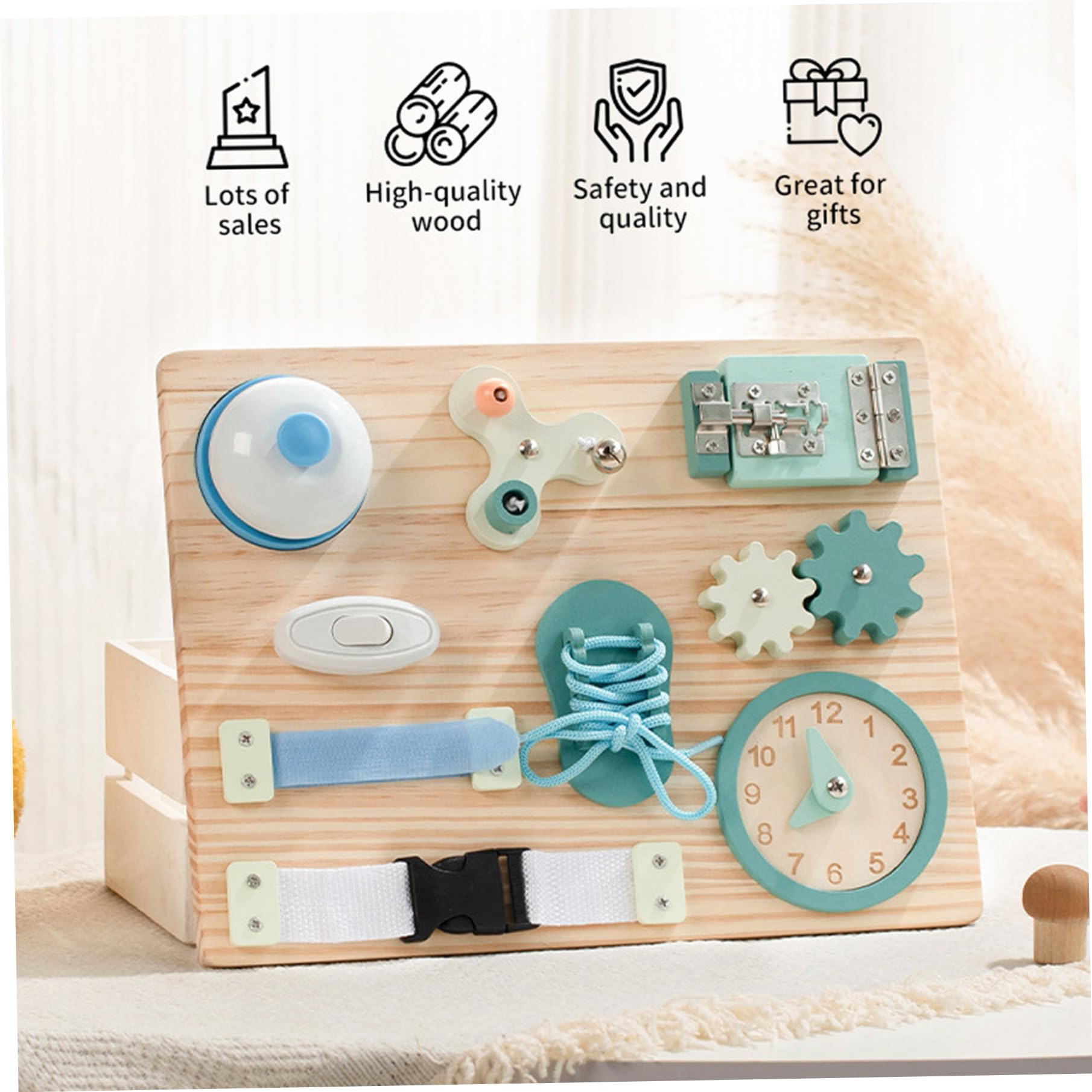 Tablero Ocupado de Madera de 9 vías para Habilidades motoras Finas, Juguetes Montessori, Bonita Mesa de Actividades para niños y niñas a Partir de 1 año