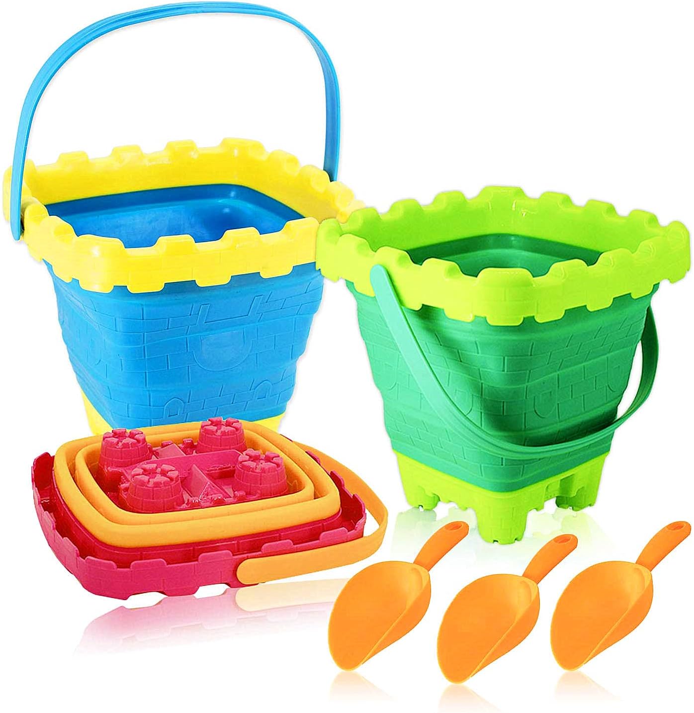 6PCS Collapsible Sand Buckets and Shovels Foldable Beach