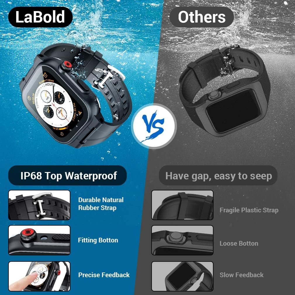 IP68 Waterproof Case with Band and Screen Protector Compatible for Apple Watch Series 10 9 8 7 6 5 4 3 2 SE2 SE, Heavy Duty Bumper Rugged Case Protective Cover Sport Strap Back Cover for iWatch Accessories, 41mm image 2