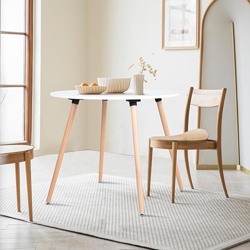 Miniatura 5 de FurnitureR Mesa de comedor redonda moderna de 31.5 pulgadas para 4 personas con patas de madera fuertes para el hogar, cocina, oficina, sala de