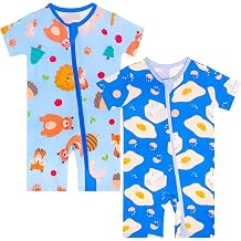 GUISBY Baby Romper 2-Pack, Soft Zipper Romper, Short Sleeve Footless Pajamas, Breathable Summer Infant Clothes 018 Months